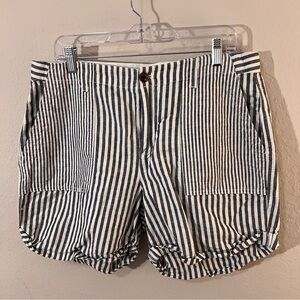 Gap Girlfriend Chino Shorts | Size 14 | Linen Cotton Blend | Navy White Stripe